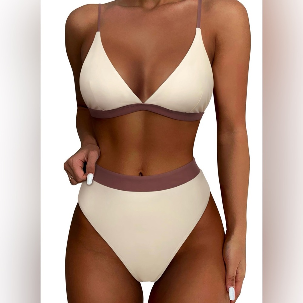 Women’s Bikini Set High Cut Bikini Sets Sexy High Waisted 2 Piece Swimsuit Beige